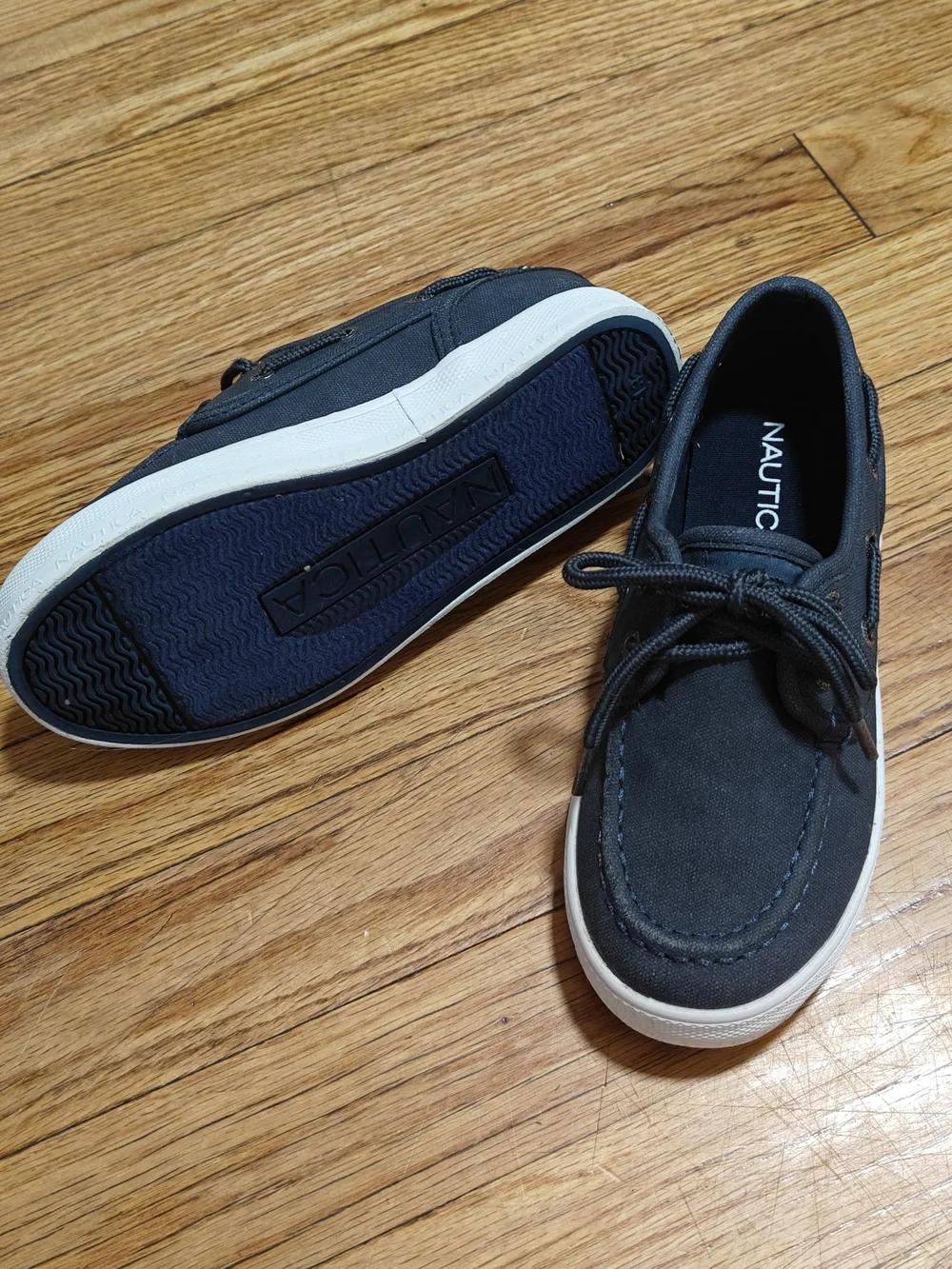 Nautica Kids Shoes  Dark Navy Canvas Boat Shoes with White Sole